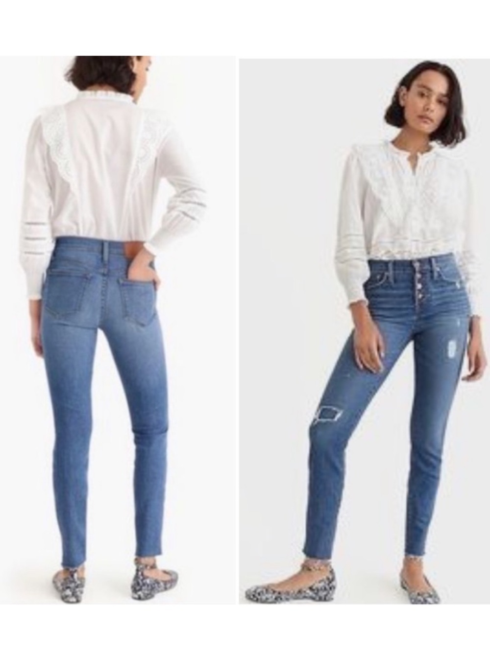 High-Rise Skinny Jeans 👖 with Exposed button-front fly.